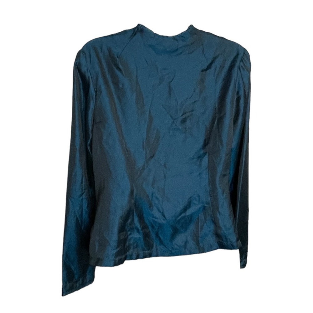 Vtg April Cornell Small Blouse Button Front Long Sleeve Iridescent Ruffle Trim - Picture 4 of 9